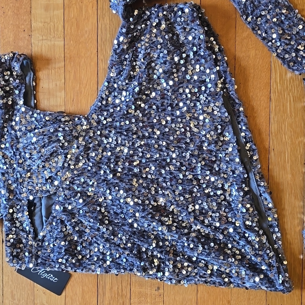 NWT, Alglist, Sequin, Cut-Out, Halter, Mini Dress, Silver, Women's S - Picture 12 of 16